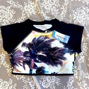 AONIHUA PADDED Swim Top SURF TOP SHIRT MEDIUM NEW HAWAIIAN TROPICAL